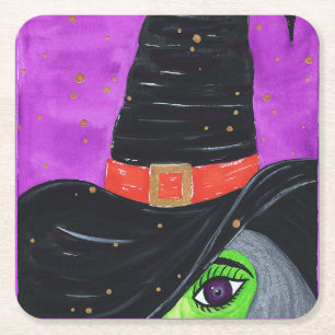 Witch Way to Halloween Square Paper Coaster