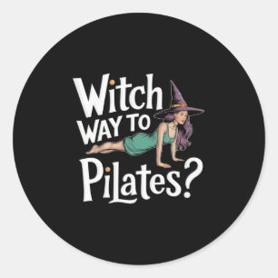 Witch Way To Lates Funny Halloween Lates Yoga Refo Classic Round Sticker