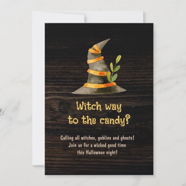 Witch Way to the Candy Funny Halloween Quote Invitation (Front)