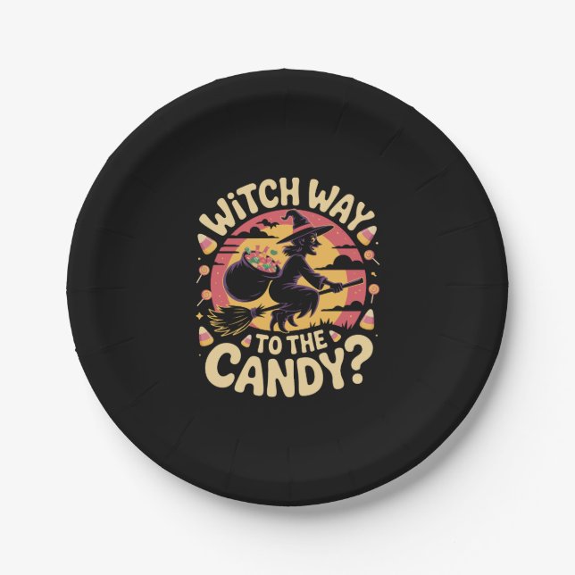 Witch Way to the Candy Halloween T-shirt Paper Plate (Front)