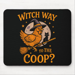 Witch way to the coop funny halloween chicken mouse pad