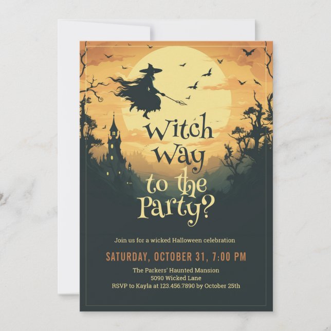 Witch Way to the Party Halloween Invitation (Front)
