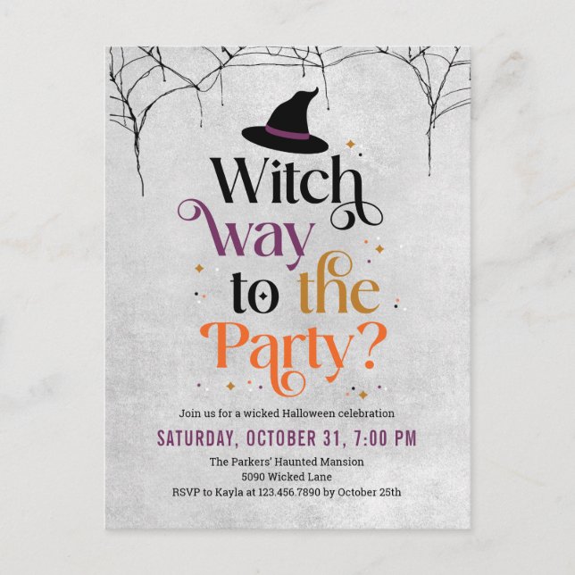 Witch Way To The Party Halloween Invite Postcard (Front)