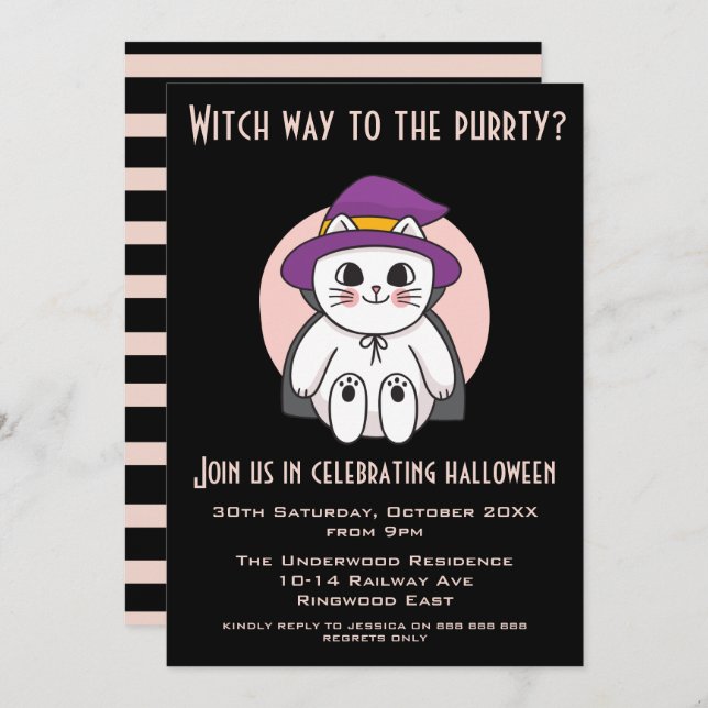 WITCH WAY TO THE PARTY HALLOWEEN PARTY INVITATION (Front/Back)
