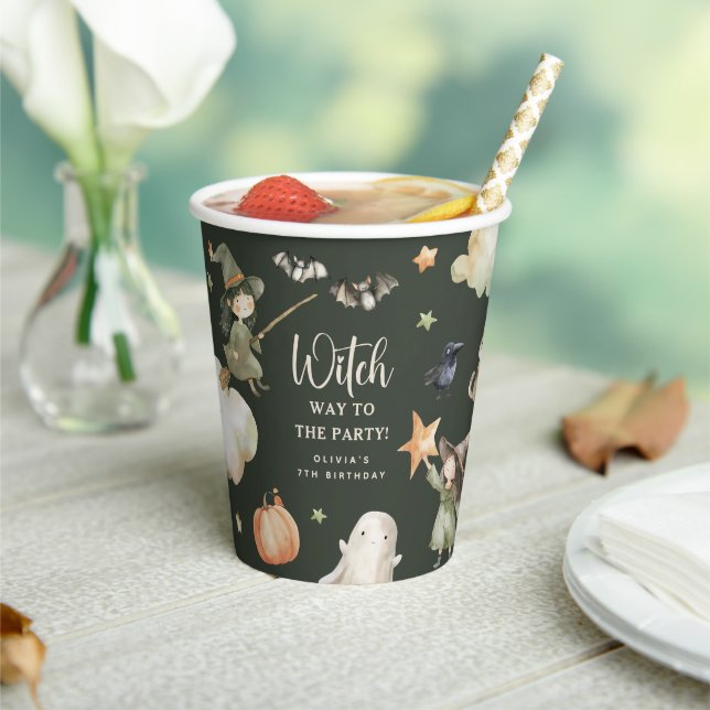 Witch Way to the Party' Kids Halloween Birthday Paper Cups (Insitu)