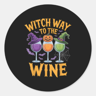 Witch Way To The Wine Coven Cauldron Halloween Dri Classic Round Sticker