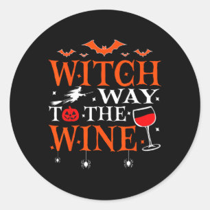 Witch Way To The Wine Drinking Halloween Funny Classic Round Sticker