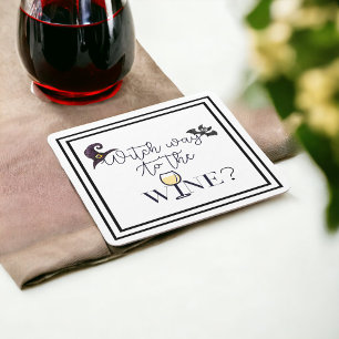 Witch Way to the Wine Halloween Square Paper Coaster