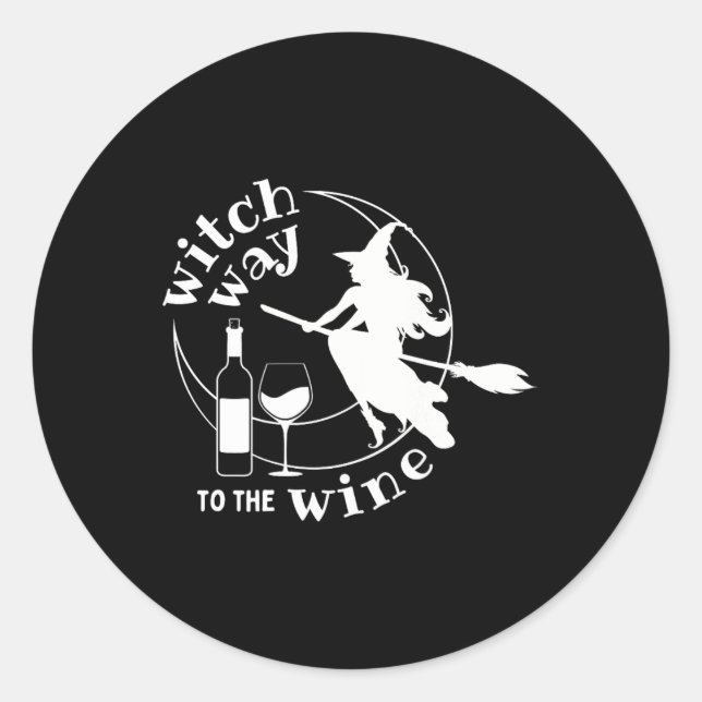 Witch Way To The Wine Halloween Witchy Women Funny Classic Round Sticker (Front)