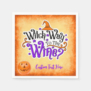 Witch Way To Wine Funny Halloween Personalised Napkin