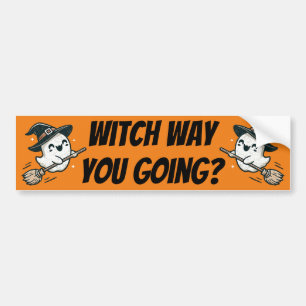 Witch way you going? Cute ghist flying witch Bumper Sticker