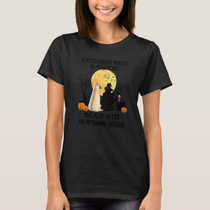 Witch Wine And Afghan Hound Dog Mum Halloween Cos T-Shirt