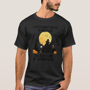 Witch Wine And Basenji Dog Mum Halloween Costume T-Shirt