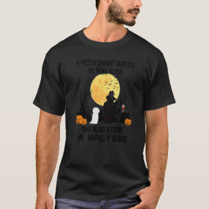 Witch Wine And Maltese Dog Mum Halloween Costume T-Shirt