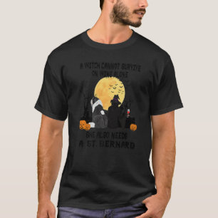Witch Wine And St Bernard Dog Mum  Halloween Costu T-Shirt