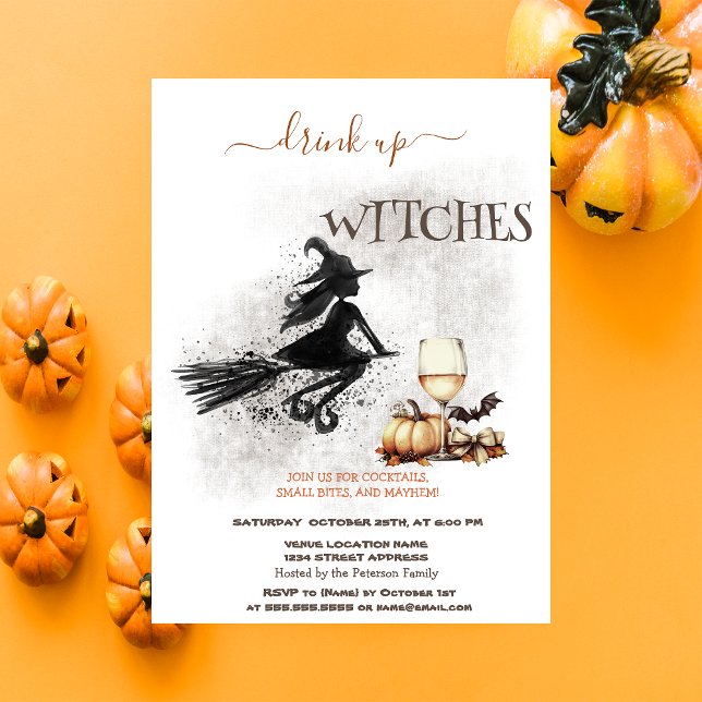 Witch Wine Pumpkin Bow Halloween Invitation (Creator Uploaded)