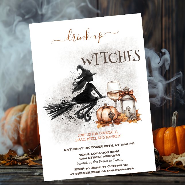 Witch Wine Pumpkin Bow Lantern Halloween Invitation (Creator Uploaded)