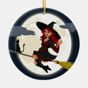 witch witchcraft broomstick broom ceramic ornament