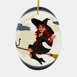 witch witchcraft broomstick broom ceramic ornament
