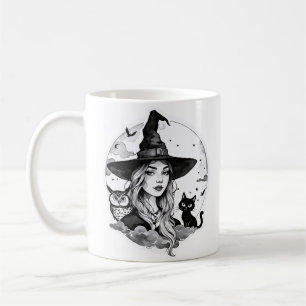 Witch with a Cat and an Owl - Halloween Fan Fun 1 Coffee Mug