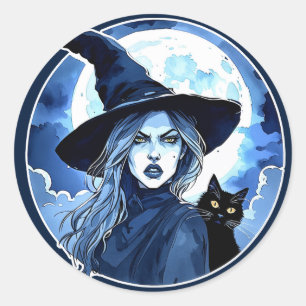 Witch with a Cat - Wicca Halloween 2 Classic Round Sticker
