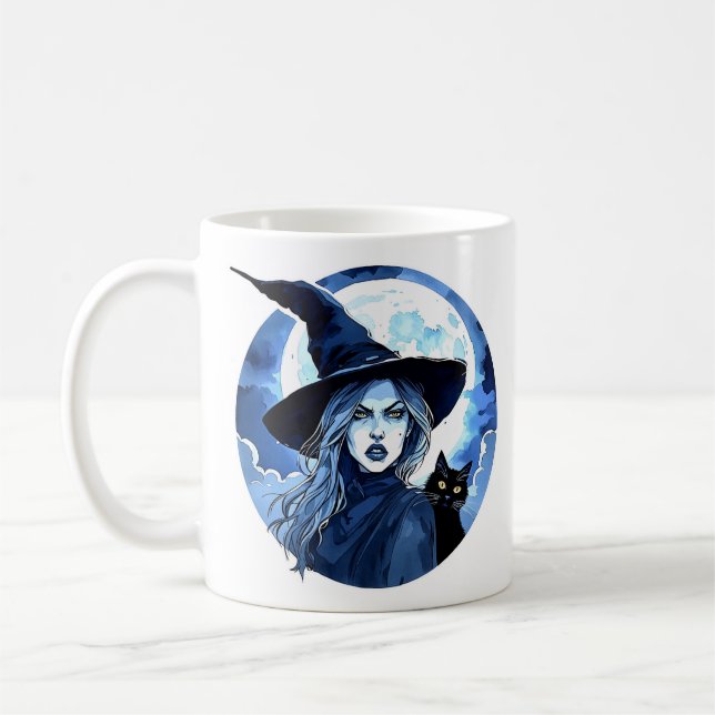 Witch with a Cat - Wicca Halloween 2 Coffee Mug (Left)