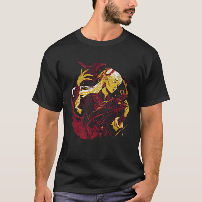 Witch with a dragon Fantasy creature Wiccan Wicca  T-Shirt (Front)