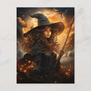 Witch with a Halloween Full Moon Postcard