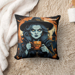 Witch with a potion on Halloween night Cushion