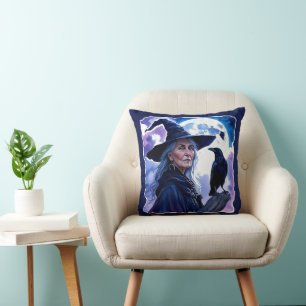 Witch with a Raven - Halloween Fan Fun 1 Cushion