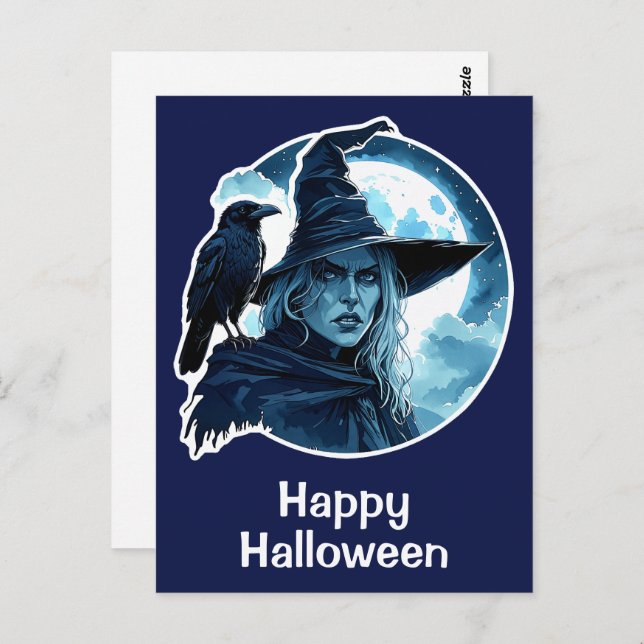 Witch with a Raven - Halloween Fan Fun 2 Postcard (Front/Back)