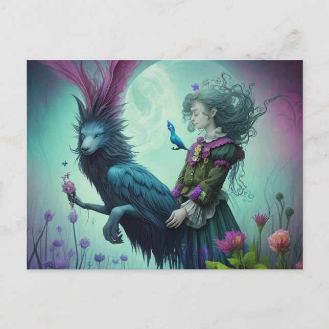 Witch With A Surreal Fantasy Creature Postcard (Front)