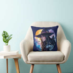 Witch with a Wolf - Halloween Fan Fun 1 Cushion