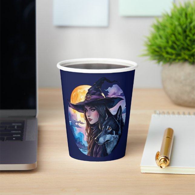 Witch with a Wolf - Halloween Fan Fun 1 Paper Cups (Insitu)