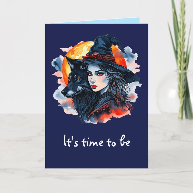 Witch with a Wolf - Halloween Fan Fun 2 Card (Front)