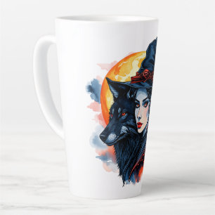Witch with a Wolf - Halloween Fan Fun 2 Latte Mug