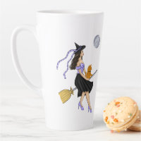 Witch with an Orange Cat on a Broomstick