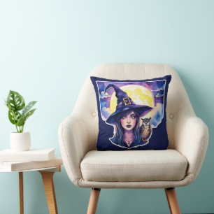 Witch with an Owl - Halloween Fan Fun 1 Cushion