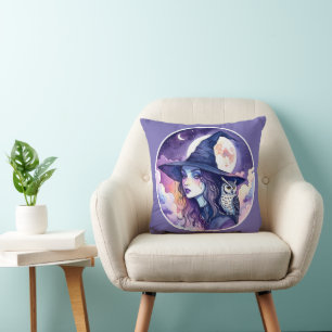 Witch with an Owl - Halloween Fan Fun 2 Cushion