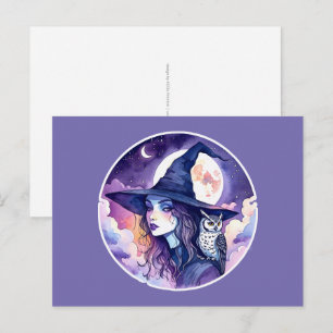 Witch with an Owl - Halloween Fan Fun 2 Postcard