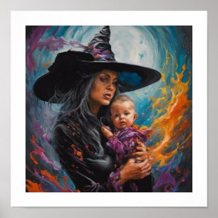 Witch with Baby Poster