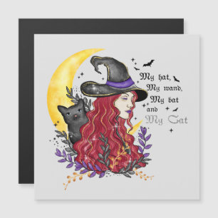 Witch with Black Cat and Crescent Moon