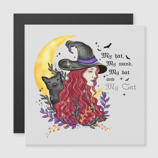 Witch with Black Cat and Crescent Moon (Front/Back)