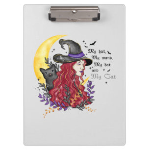 Witch with Black Cat and Crescent Moon Clipboard