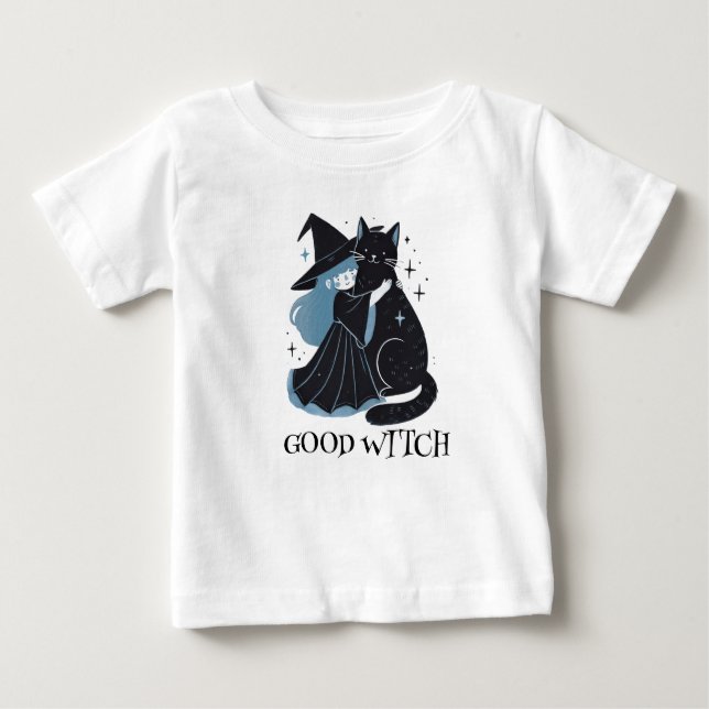 witch with black cat baby T-Shirt (Front)