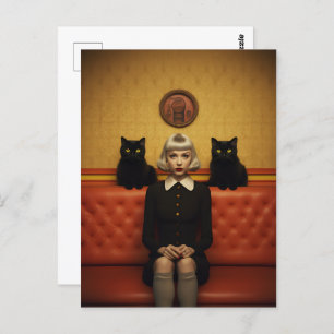 Witch with black cats postcard