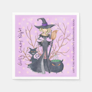 Witch with broom Halloween bachelorette party Napkin