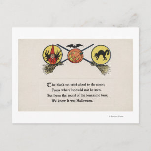Witch with Brooms, Cat, Moon Postcard