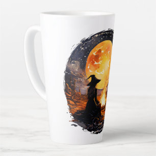 Witch with Candles and Fire - Wicca Halloween 1 Latte Mug