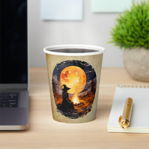 Witch with Candles and Fire - Wicca Halloween 1 Paper Cups